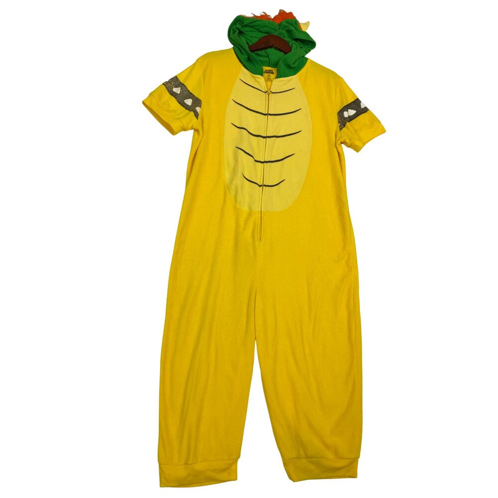 Super Mario Bowser Adult Costume Union Suit Yellow Green Hood Jumpsuit Pajamas